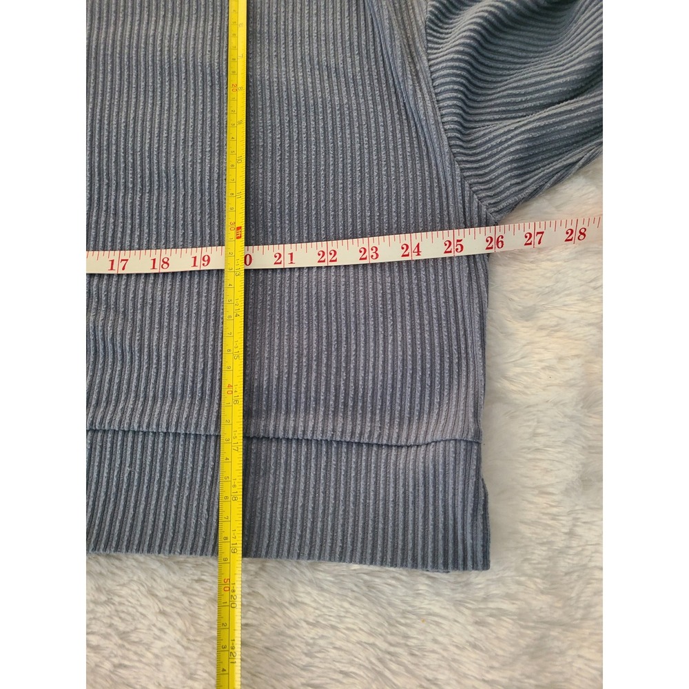 Alo Yoga Muse Hoodie Dusty Blue Ribbed Knit Cropped Pullover Sweatshirt Large - Picture 3 of 6